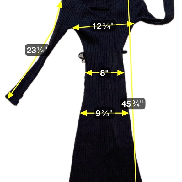 Quince Cotton Cashmere Ribbed Long Sleeve Crew Midi Dress Black Bodycon Medium - Picture 5 of 10